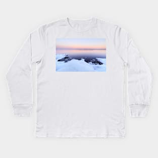 Lake scenery at dusk winter in Finland Kids Long Sleeve T-Shirt